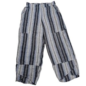 Foil Linen pants Elastic back Striped Relaxed Wide Leg Size 4